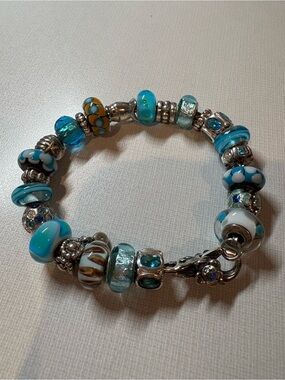 Trollbeads Turquoise & Aqua Silver Bead Charm Bracelet